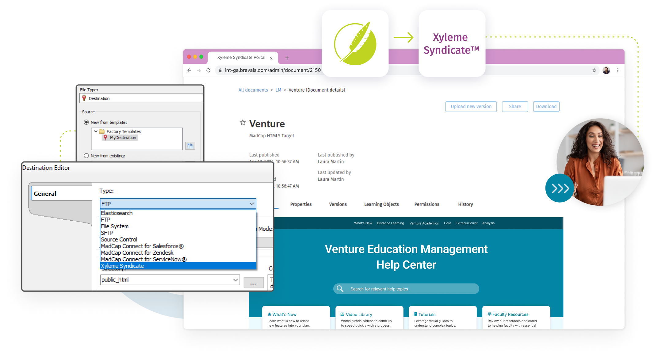 Flare Destination Editor screen and Syndicate output